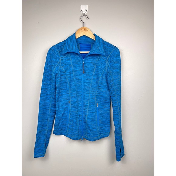 Zella Tops - Zella Blue Space‎ Dye Full Zip Jacket S Studio Core Ruched Mesh Back Athleisure